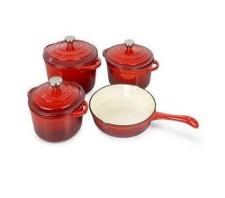 7 Piece Cast Iron Cookware pots - Red