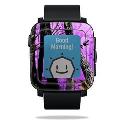 Mightyskins Protective Vinyl Skin Decal For Pebble Time Smart Watch Cover Wrap Sticker Skins Purple Tree Camo