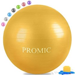 Promic Professional Grade Static Strength Exercise Stability Balance Ball With Foot Bump 65CM Yellow