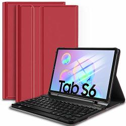 Ivso Keyboard Case For Samsung Galaxy Tab S6 10.5 Inch 2019 SM-T860 SM-T865 Premium Pu Leather Stand Cover With Removable Wireless Keyboard Red