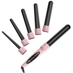 Homitt 5 In 1 Curling Iron Set With 5 Interchangeable Curling Wand Ceramic Barrels And A Heat Protective Glove Pink