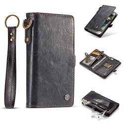 Samsung Galaxy S8 Leather Wallet Magnetic Phone Case Detachable Protective Case With Hand Straps Folio Flip Cover Black