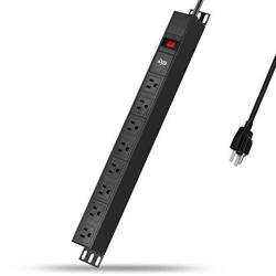 Kmc 8 Outlet Power Strip Surge Protector Rack-mount Pdu With 6 Feet 125V 15A 1800 Joule Black