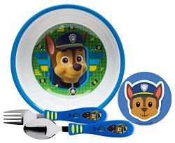 Zak Designs Paw Patrol "chase" Inspired 3PC Mealtime Set Includes Toddler Sized Bowl Fork & Spoon Flatware Set Bpa Free. Plus Bonus Chase Character Sticker