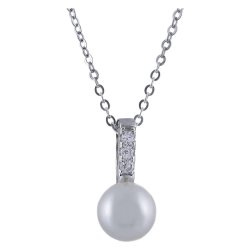 Silver - Sterling Necklace Cz Rhdium Plating. Pearl