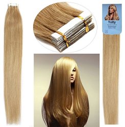 Yotty Women Hair Extensions Brazilian Remy Human Hair Grade 7A Seamless Tape-in Skin Weft 16INCH 40PCS 60GRAM 27 Dark Blonde