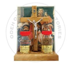 Holy Land Pack - 11.5CM Olivewood Crucifix - Holy Water From Jordan River & Holy Earth