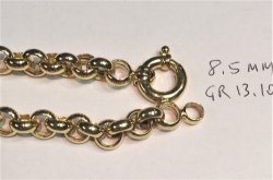 9 K 9 Carat Solid Gold Rolo Belcher Bracelet Mm. 8.5 Wide