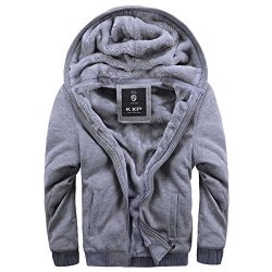 Asali Men's Pullover Winter Jackets Hooed Fleece Hoodies Wool Warm Thick Coats Gray M