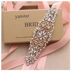 Handmade Yanstar Gold Crsytal Beads Bridal Belts Blush Bridesmaid Dress Belt Sash
