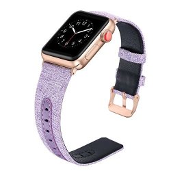 Secbolt For Apple Watch Band 42MM For Women Canvas Fabric Bands With Genuine Leather Strap Replacement For Iwatch Apple Watch Nike+ Series 3 Series