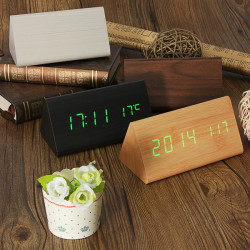 Wooden Digital Led Alarm Clock Triangular Table Desk Display