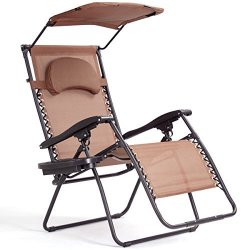 Goplus Folding Zero Gravity Lounge Chair Wide Recliner for Outdoor Beach Patio Pool w/Shade Canopy Black Zero Gravity Chair 