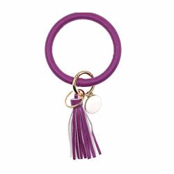 Bracelet Hebetop Keychain With Tassel Leather Wristlet Keychain Bangle Key Ring For Women And Girls Purple
