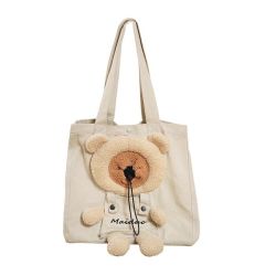 - Teddy Bear Tote Carry Bag Small Cat Dog Breathable Canvas