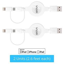 Apple Mfi Certified 2-PACK Skiva CORD2GO Duo 2.6FT 0.8M Retractable Flat Charge And Sync 2-IN-1 Cable With Lightning & Microusb Connectors For Iphone X 8 8PLUS