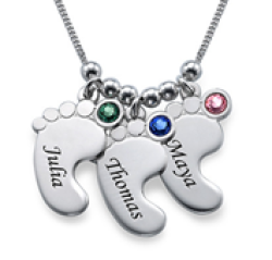 N460 - Sterling Silver Personalized Baby Feet Necklace With Birt... - 3 Personalized Baby Feet R1519