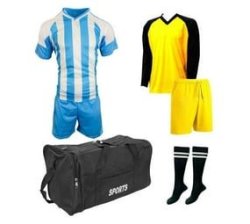 Soccer Kit With Goalkeeper Set & Kit Bag Football Team Of 15 Light Blue white