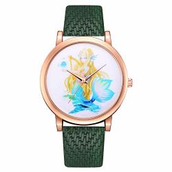 For Gift Beautiful Fashion Woman Fashion Leather Band Analog Quartz Round Wrist Watch Watches Green