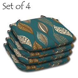 Comfort Classics Inc. Set Of 4 Outdoor Resin Seat Pads 15.5" L X 16" W X 2.25" H In Polyester Fabric Turquoise Leaf