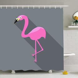 Ahawoso Shower Curtain Set With Hooks 72X72 Pink Flamingo Neck Long Flat Colorful Sign Design Website Animals Fun Wildlife Beach Nature Animal Waterproof Polyester