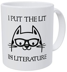 Wampumtuk Shakespeare Cat And Glases I Put The Lit In Literature Teacher 11 Ounces Funny Coffee Mug