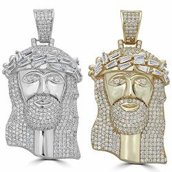 Harlembling Solid 925 Sterling Silver Iced Out Jesus Piece Pendant - Men's - Great For Any Chain Icy Baguette Cz Bust Down Two Tone