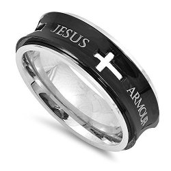 Spinner Black Ring Jesus Armour Of God Eph 6:11 Stainless Steel Christian Bible Verse Scripture Jewelry 11