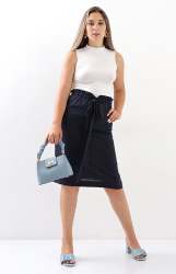 Ladies Paperbag Skirt - Navy - Navy 42