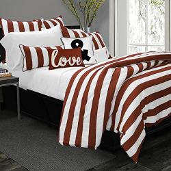 Alamode Home Ahoy 100% Cotton Nautical Stripes In Red Duvet Cover 4 Pcs Set With Bonus Matching Cushion Cover Full queen