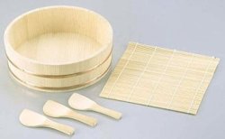 Japanbargain Sushi Oke Wooden Hangiri Bamboo Mat Rice Paddle Set