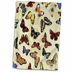 3DROSE 3D Rose Pretty Butterflies On Pale Yellow Floral Print Hand Towel 15" X 22