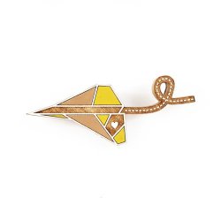 Brooch paper Plane Yellow - Handcrafted Plywood Brooch With Laser Cut Detail