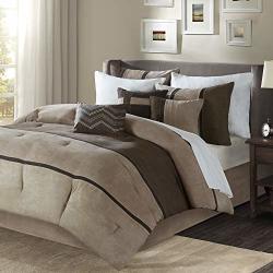 Madison Park Palisades King Size Bed Comforter Set Bed In A Bag Brown Taupe Pieced Stripe 7 Pieces Bedding Sets Micro Suede Bedroom Comforters Reviews Online Pricecheck