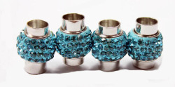 Magnetic Cord End Clasps With Aqua Blue Crystal Rhinestones - Fits 7mm Cords