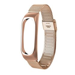 Autumnfall Lightweight Stainless Steel Wristband Band Watch Strap For Xiaomi Mi Band 2 Smart Watch Rose Gold