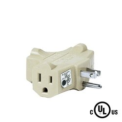 Uninex T-shape 3 Way Outlet Heavy Duty Grounded Wall Plug Tap Adapter Beige