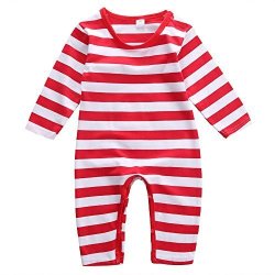 Infant Baby Girls Boys Christmas Striped Print Long Sleeve Bodysuit Romper 80 6-12M Red