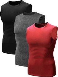 Neleus Men's 3 Pack Compression Athletic Running Sleeveless Tanks 02 Black Grey Red S Tag M