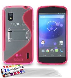Muzzano Original Stand Shell Case With 3 Ultra Clear Screen Protective Film For LG Nexus 4 - Pink