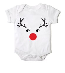 Just Kidding Junior "reindeer" Short Sleeve Onesie - White
