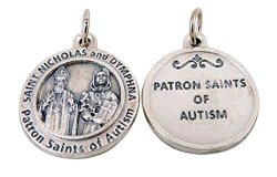 Silver Toned Base Patron Of Autism Saint Nicholas And St Dymphna Medal Pendant 3 4 Inch