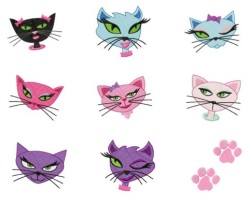 Machine Embroidery Design Set - Diva Cats 9 In The Set