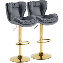 2 Pieces Bar Stools Back Bar Chairs Adjustable Swivel