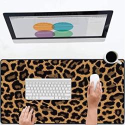 ZYCCW Large Gaming Mouse Pad Oversized Extended Mat Desk Pad Keyboard Pad Thick Non-Slip Rubber Stitched Edges Leopard Print 
