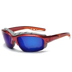 Galulas Cycling Goggles Lightweight Frame Colorful Mirrored Reflective Lenses Professional Wind-proof Eyewear Sports Style Polarized Sunglasses For Women And Men Pearl Red Frame Deep Blue