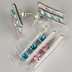 Pink Ice & Blue Topaz Cubiczirconia Pendant & Earring Set In 925 Sterling Silver
