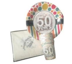 Happy 50TH Birthday Themed Party Set - Paper Plates Paper Cups & Serviettes