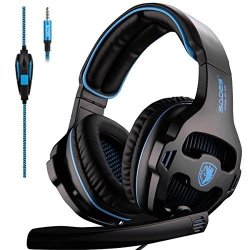 Sades SA810 PS4 Xbox One Headset Over Ear Stereo Gaming Headset Bass Gaming Headphones With Noise Isolation Microphone Black&blue