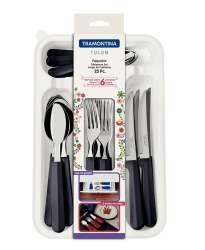 25 Pieces Tableware Set With Steak Knives - Black